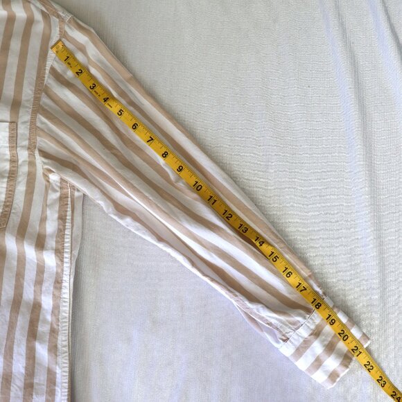 Tan/White Striped Button Up Shirt - Size S - Ladies Relaxed Fit Blouse - Picture 8 of 11